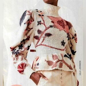 RARE Ulla Johnson Palma Embroidered Knit Peplum Sweater Crocheted Handmade Sz ML